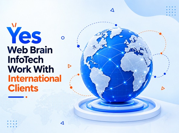 Web Brain development team collaborating on a client project in office
